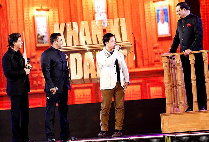 Shah Rukh, Salman and Aamir Khan with Rajat Sharma