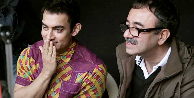 Aamir Khan and Rajkumar Hirani on the sets of PK