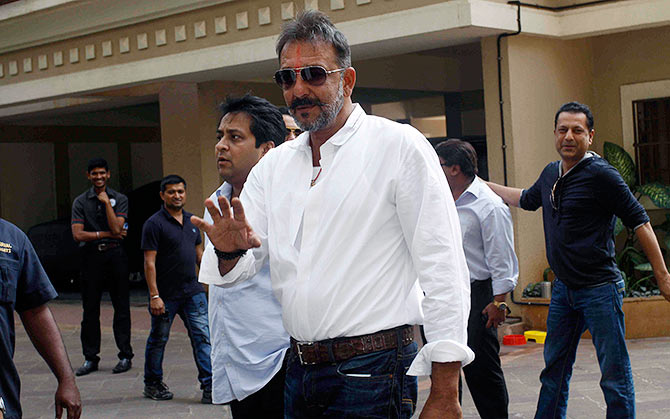 PIX: Sanjay Dutt returns home from jail - Rediff.com movies