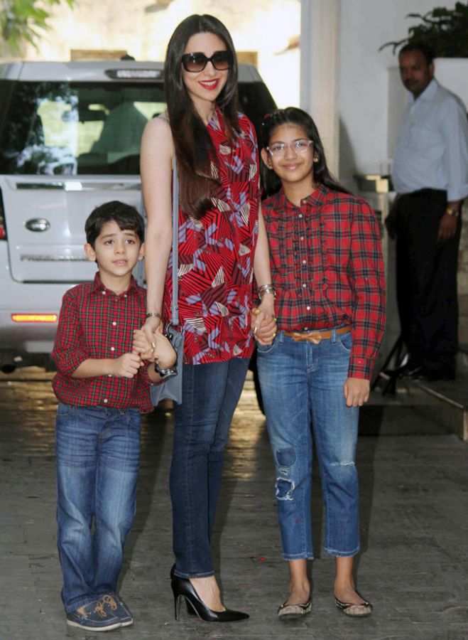 Karisma Kapoor along with their kids Samaira and Kiaan