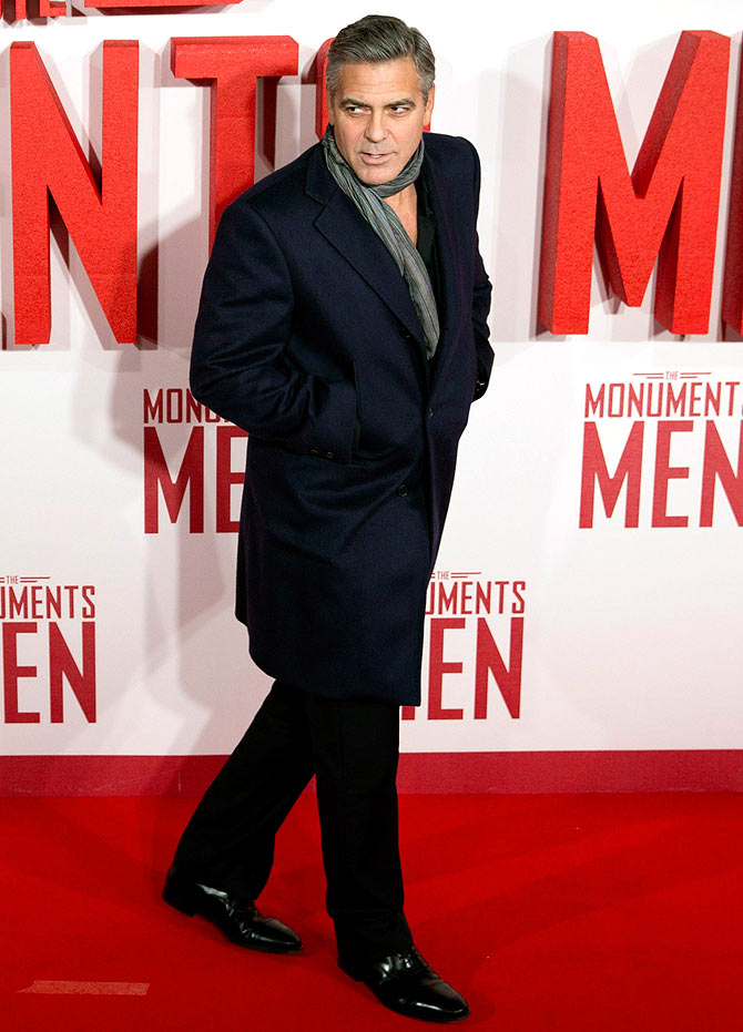 PIX: George Clooney, Matt Damon at Monuments Men premiere - Rediff.com ...