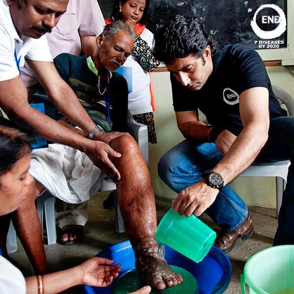 Abhishek Bachchan in Orissa with an elephantiasis patient