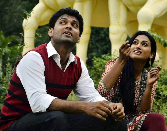 Rakshit Shetty and Swetha Srivastav in Simplagondu Love Story