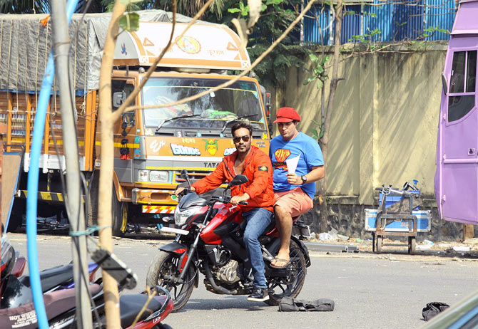 Ajay Devgn and Kunal Roy Kapur on the sets of Action Jackson