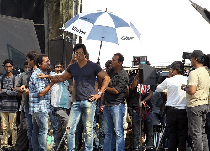 on the sets of Action Jackson