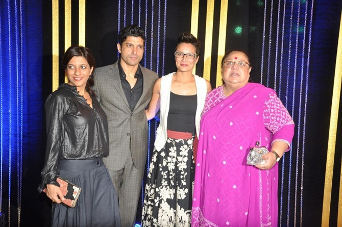 Farhan Akhtar with sister Zoya, wfie Adhuna and mum Honey Irani