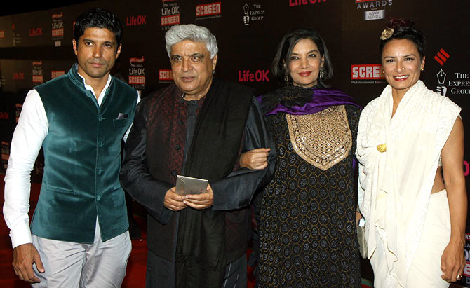 Farhan, Javed and Adhuna Akhtar with Shabana Azmi