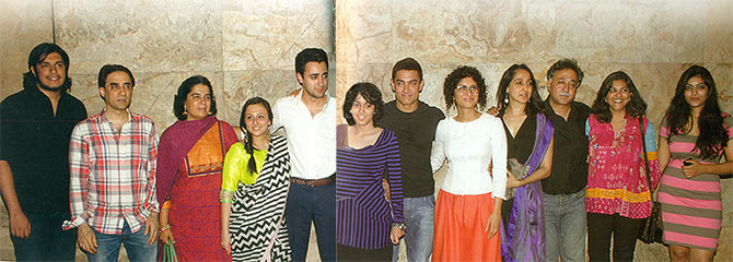 Left to right: Aamir's son Junaid, brother Faisal, former wife Reena Dutta, Avantika Malik, Imran Khan, daughter Ira, Aamir Khan, Kiran Rao, sister Nuzhat, cousin Mansoor Khan and other family members