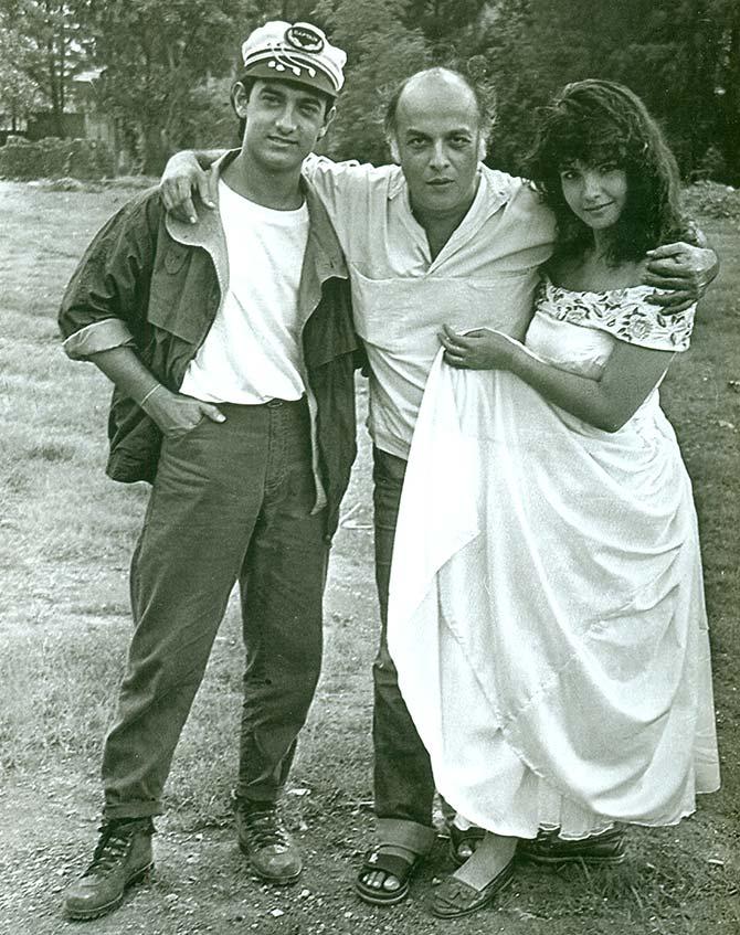 Aamir Khan, Pooja Bhatt and Mahesh Bhatt on the sets of Dil Hai Ki Maanta Nahin