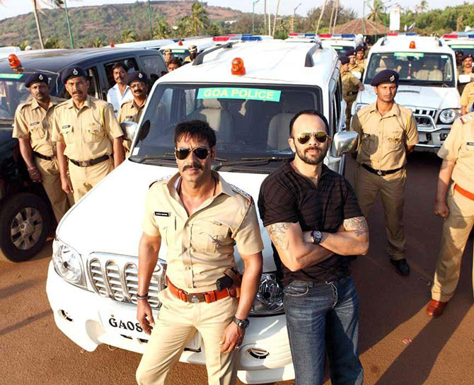 Ajay Devgn and Rohit Shetty on the sets of singham