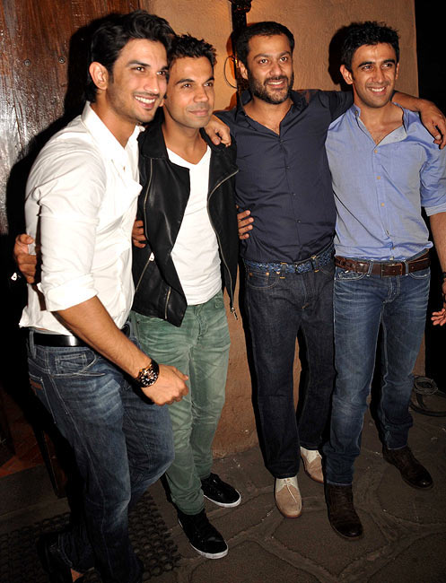 Abhishek Kapoor with the cast of Kai Po Che! Sushant Singh, Raj Kummar Rao, Amit Sadh