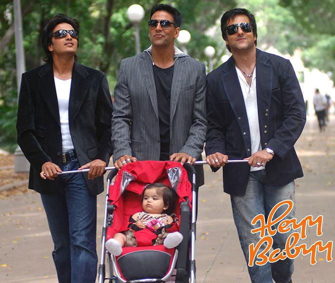 Riteish Deshmukh, Akshay Kumar, Fardeen Khan, Juanna Sanghvi in Heyy Babyy