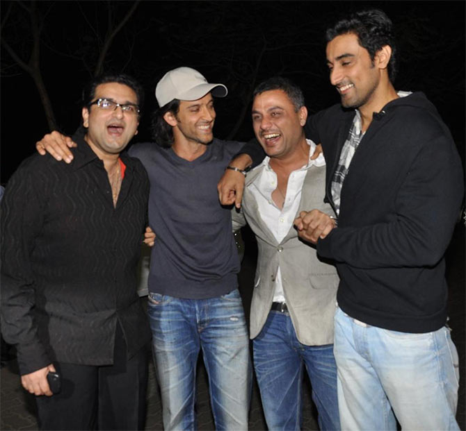 Hrithik Roshan and Kunal Kapoor (far right) with friends