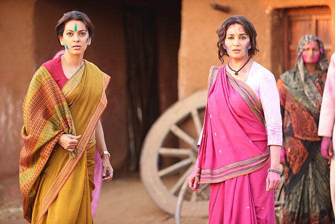 Juhi Chawla and Madhuri Dixit in Gulaab Gang