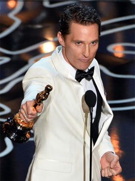 Matthew McConaughey accepts the Best Actor award for Dallas Buyers Club onstage during the Oscars at the Dolby Theatre