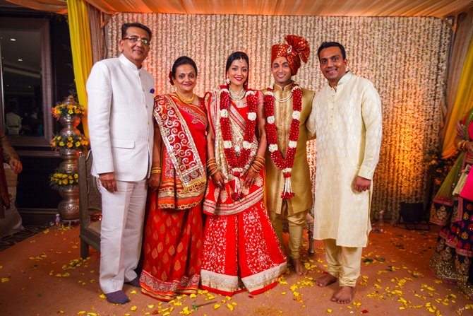 Nirali Mehta and Ruslaan Mumtaz pose with the bride's folks
