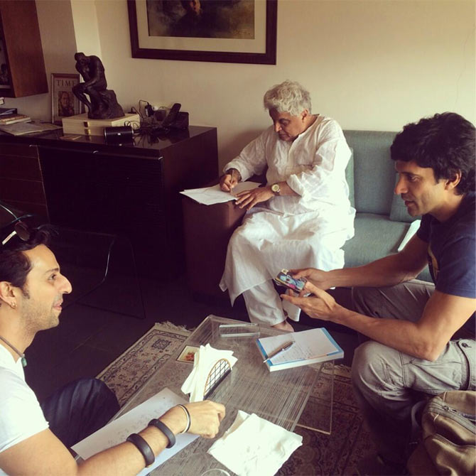 Farhan and Javed Akhtar with Salim Merchant