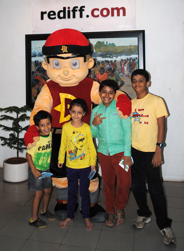 Mighty Raju with kids in Rediff office