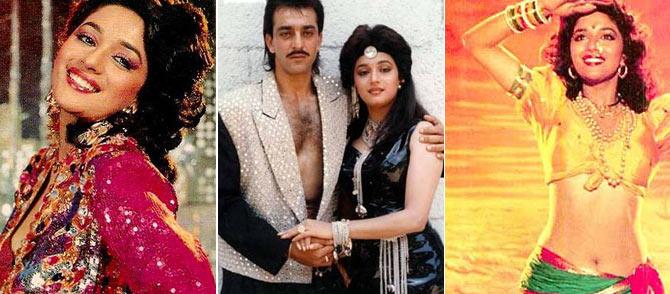 Madhuri Dixit in Kishen Kanhaiya, Madhuri Dixit and Sanjay Dutt in Thanedar and Madhuri Dixit in Sailaab