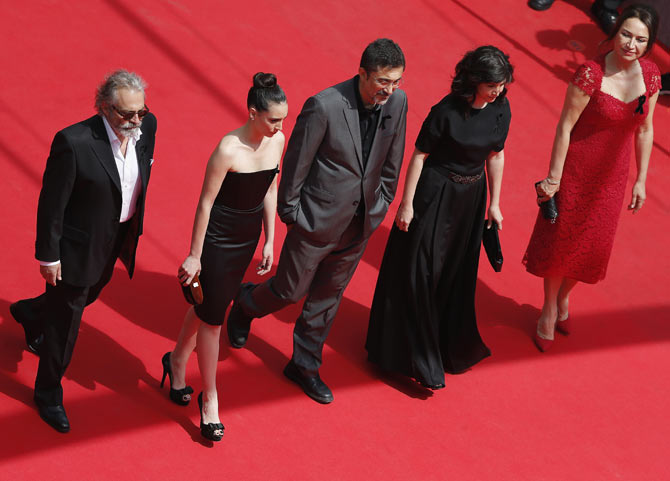 Cast members Haluk Bilginer, Melisa Sozen and Demet Akbag (extreme right) with director Nuri Bilge Ceylan and his wife Ebru attend the Winter Sleep premiere