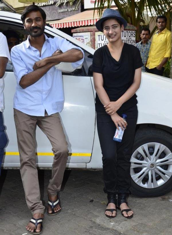 Dhanush and Akshara on the sets of Shamitabh