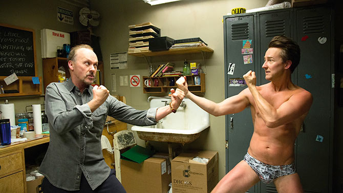 Michael Keaton and Edward Norton in Birdman