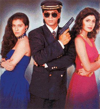 Kajol and Shah Rukh Khan and Shilpa Shetty in Baazigar