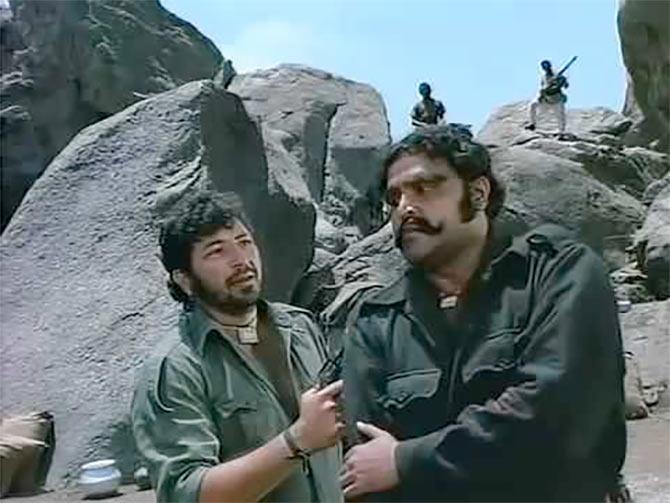 Amjad Khan and Viju Khote in Sholay