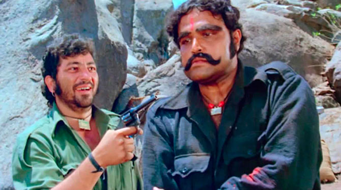 Amjad Khan and Viju Khote in Sholay