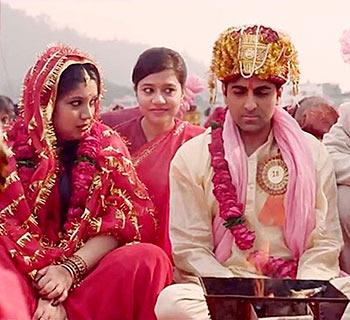 Bhumi Pednekar and Ayushmann Khurrana in Dum Laga Ke Haisha