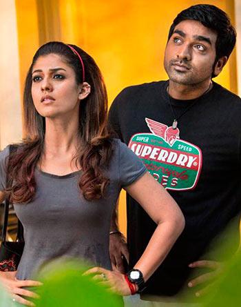 Vijay Sethupathi and Nayanthara in Naanum Rowdy Dhaan 