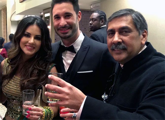 Sunny Leone, her husband Daniel Weber and Dilip Mehta