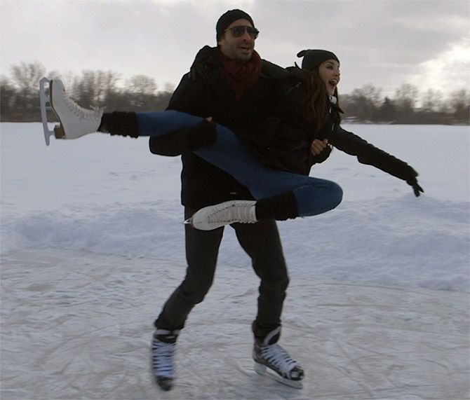 Sunny Leone and her husband Daniel Weber on the ice.