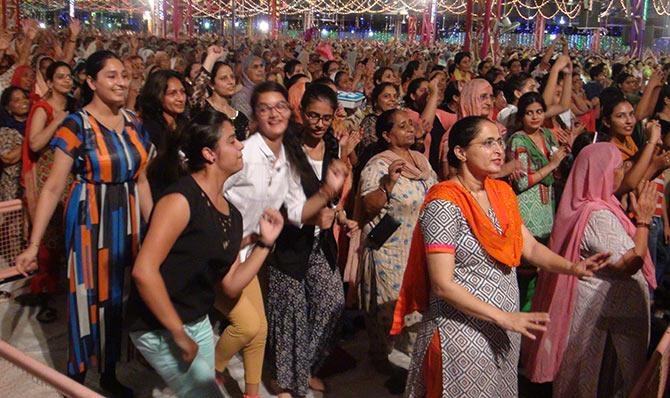 Young girls dance as Gurmeet Ram Rahim performs in Sirsa, September 2016. Photograph: Afsar Dayatar/Rediff.com