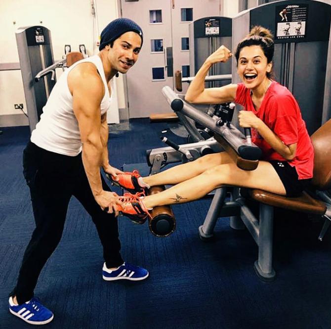 Gym budddies Varun Dhawan and Taapsee