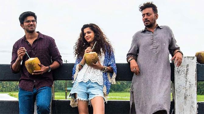 Dulquer Salmaan, Mithila Palkar and Irrfan Khan in Karwaan