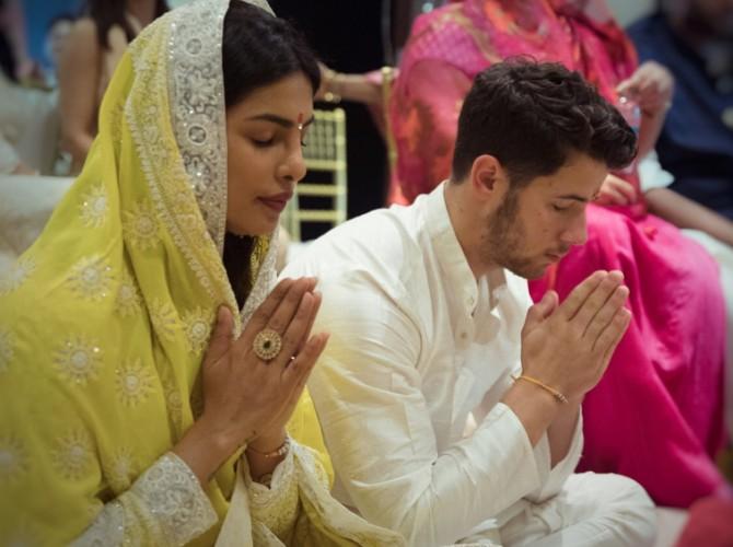 Priyanka Chopra and Nick Jonas at their roka ceremony in Mumbai in August. Photograph: Kind courtesy Priyanka Chopra/Instagram