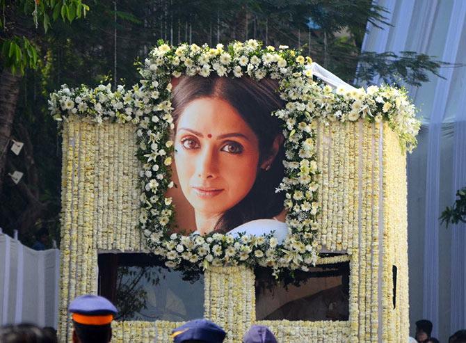 Sridevi's cortege makes its way through Mumbai's streets. Photograph: Pradeep Bandekar