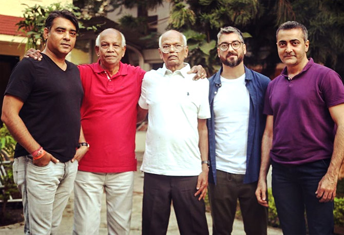 Amit Sharma, second from right, with football legends Franco and Balaram, second and third from left. Photograph: Kind courtesy Amit Sharma/Instagram