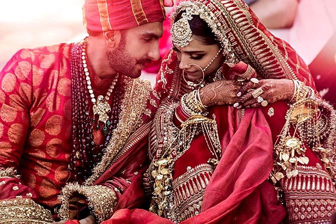 Deepika Padukone and Ranveer Singh at their wedding