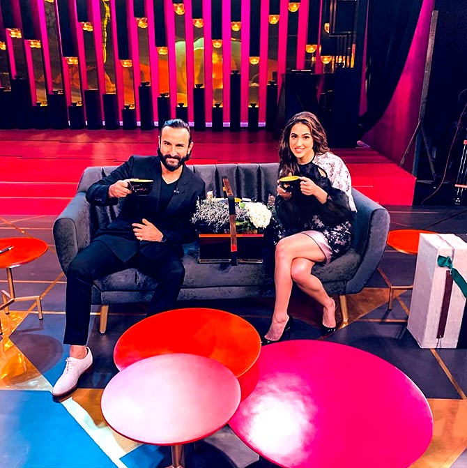 Sara Ali Khan shares Koffee couch with dad Saif Ali Khan - Rediff.com ...