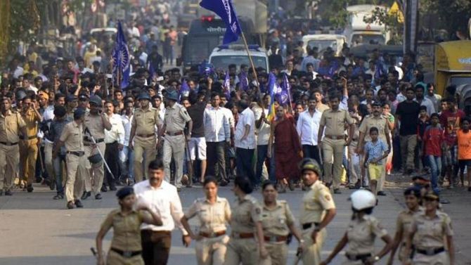 Thousands of Dalits protest at Bhima Koregaon in Maharashtra