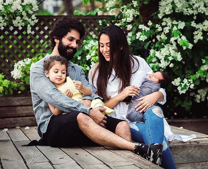 Shahid with wife Mira and kids Misha and Zain. Photograph: Kind courtesy Mira Rajput/Instagram