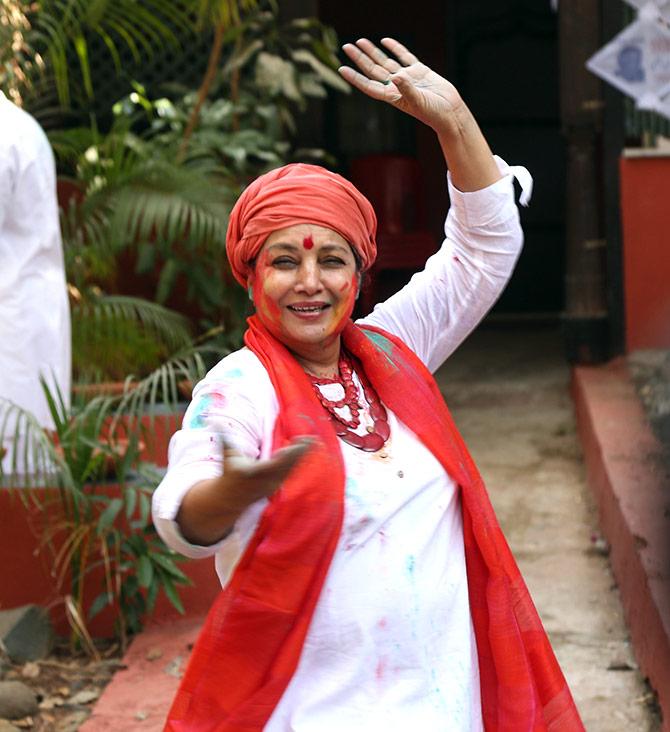 Shabana Azmi celebrates Holi, March 2019. Photograph: Pradeep Bandekar