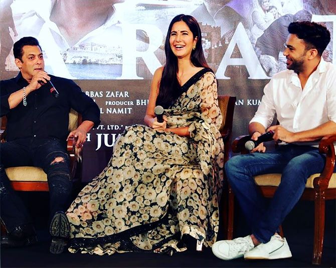 Salman Khan and Katrina Kaif with Bharat director Ail Abbas Zafar at the film's promotion.