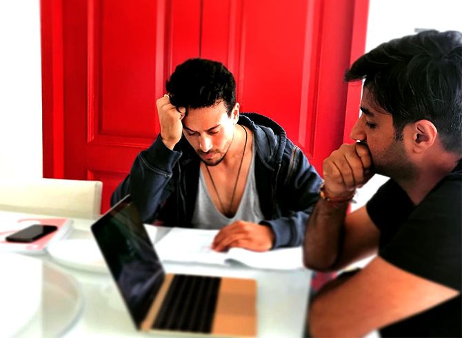 Tiger learns his lines with Siddharth. Photograph: Kind courtesy Siddharth Anand/Instagram