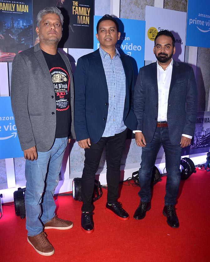 Writer Suman Kuman with directors Raj Nidimoru and Krishna DK. Photograph: Pradeep Bandekar