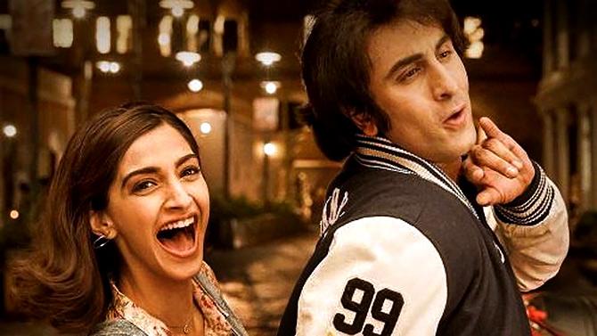 Sonam and Ranbir Kapoor in Sanju.