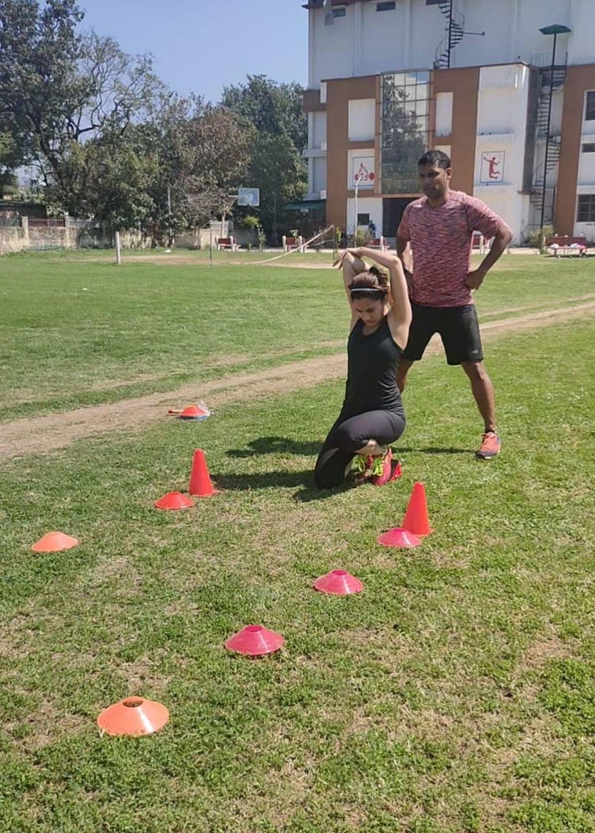 Tapsee Pannu practicing on starting Blocks