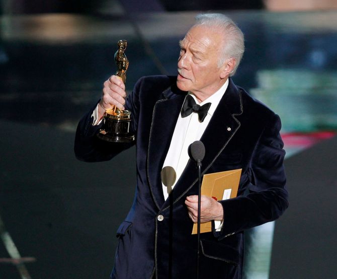Christopher Plummer accepts the Oscar for Best Supporting Actor for his role in Beginners, February 26, 2012.  Photograph: Gary Hershorn/Reuters